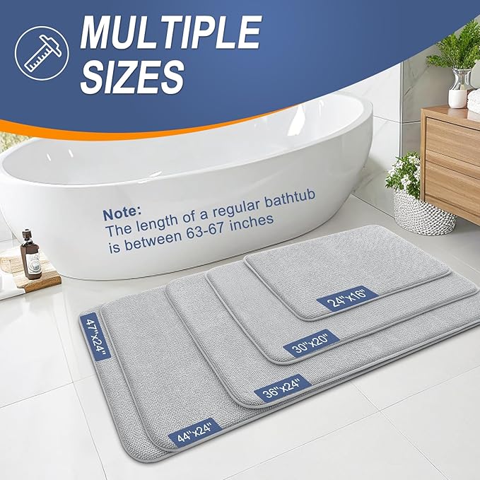 OLANLY Memory Foam Bathroom Runner Rugs 59x24, Long Bath Mats, Light Grey | Soft Quick Dry Bath Mats, Non-Slip, Absorbent Machine Washable Mat for Bathroom Floor, Tub and Shower, Home Decor Accessories