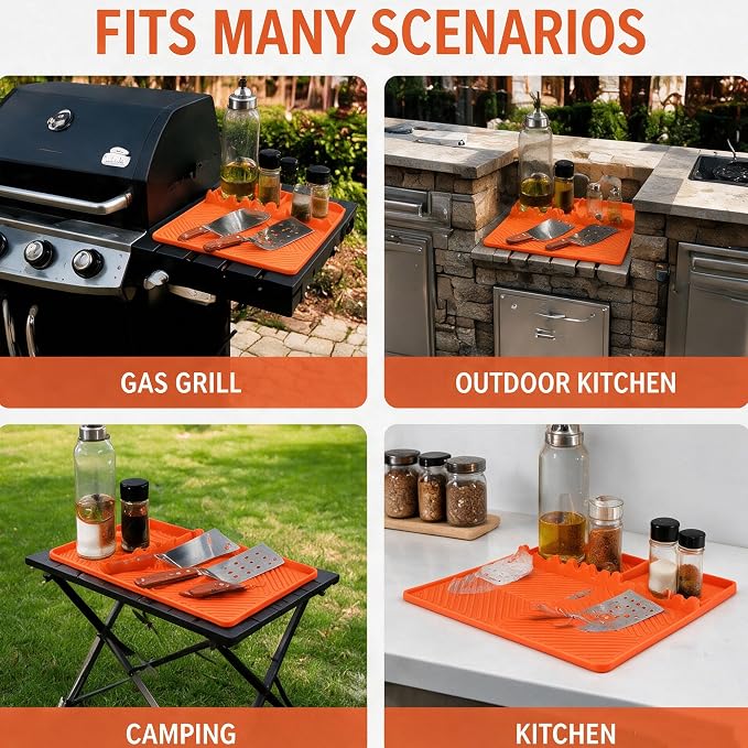Silicone Grill Side Shelf Mat for Cuisinart Venture | Heat Resistant BBQ Table Protector Non Slip Grease Drip Pad Outdoor Cooking Prep Surface Cover