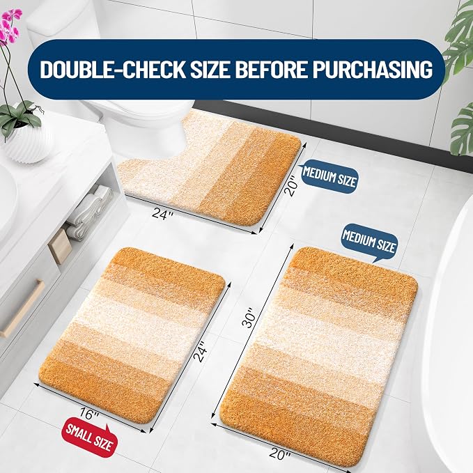 OLANLY Large Bathroom Rugs Mat 50x30, Extra Soft Absorbent Microfiber Bath Rugs, Rubber Backing, Quick Dry, Washable Bath Mats for Bathroom, Tub and Shower, Home Decor Accessories, Golden Yellow