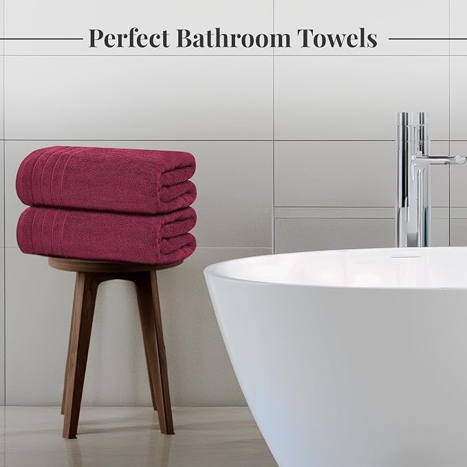 Tens Towels 4 Piece Extra Large Bath Towels 30 x 60 Inches, Burgundy | 100% Cotton, Larger & Lighter Weight, Quicker to Dry, Super Soft and Absorbent, Perfect for Bathroom