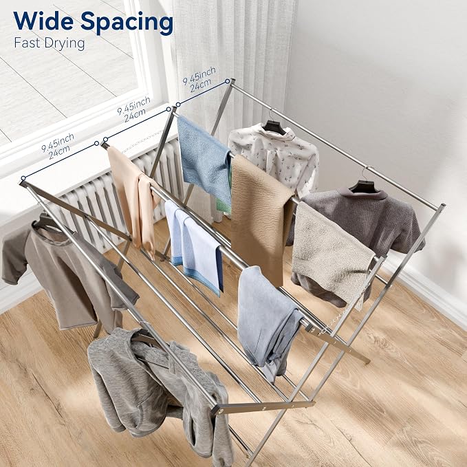 Whitmor Drying Rack Clothing,Large 12 Drying Poles Clothes Drying Rack,Foldable Portable Laundry Drying Rack for Air Drying Clothing,Towel,Delicate Eac for Indoor & Outdoor