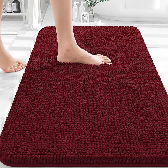 OLANLY Bathroom Rugs 32x20, Extra Soft Absorbent Chenille Bath Rugs, Rubber Backing Quick Dry, Machine Washable Bath Mats for Bathroom Floor, Tub and Shower, Home Decor Accessories, Burgundy