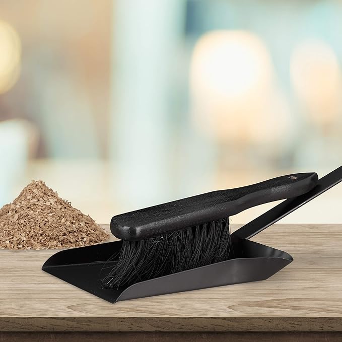 Relaxdays Dustpan and Brush Set, 37 cm, Steel, Sweeping Set with Broom, Eyelet, Outdoor and Indoor, Black