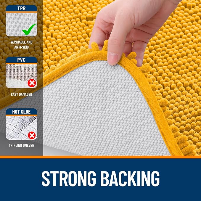 OLANLY Large Bathroom Rugs 45x27, Soft Absorbent Chenille Bath Rugs, Rubber Backing Quick Dry, Machine Washable Bath Mats for Bathroom Floor, Tub and Shower, Home Decor Accessories, Golden Yellow