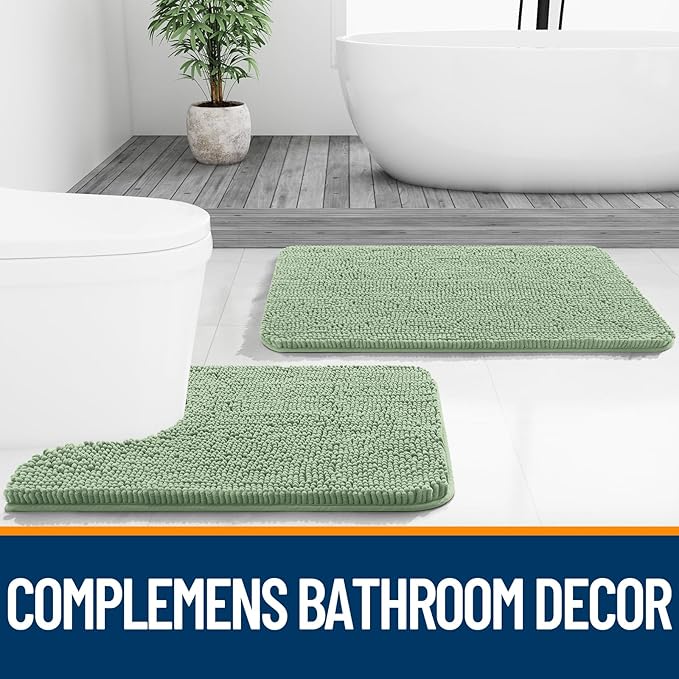 OLANLY Large Bathroom Rugs 45x27, Extra Soft Absorbent Chenille Bath Rugs, Rubber Backing Quick Dry, Machine Washable Bath Mats for Bathroom Floor, Tub and Shower, Home Decor Accessories, Sage Green