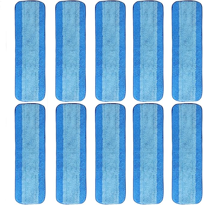 10 Pack Microfiber Cleaning Pads, Reusable Microfiber Mop Pads for 18 Inch Mop, Hardwood & Hard Surface Floors Replacement Cleaning Mop Pads, Machine Washes