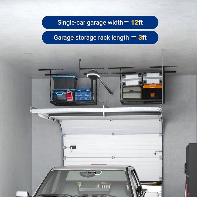 FLEXIMOUNTS 2x3 Overhead Garage Ceiling Storage Rack Organization, Black | 155lbs Weight Capacity, 22"-40" Adjustable Organization System, Heavy-Duty Metal Ceiling Racks, Classic Series