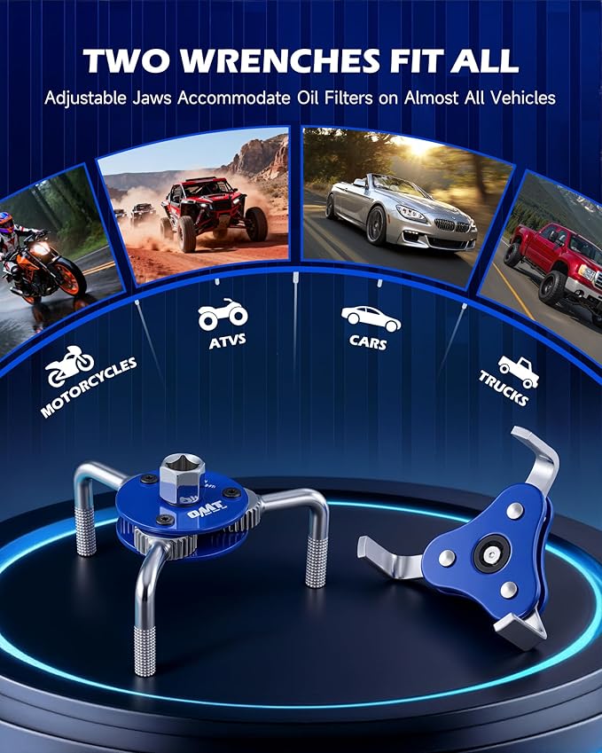 Orion Motor Tech 2pc Oil Filter Wrench Set, Adjustable Oil Filter Removal Tools with 2.5-4 & 2.7-5.1 in. Diameters for 1/2 & 3/8 in Drive, Universal Oil Change Filter Wrenches for Car Truck Motorcycle