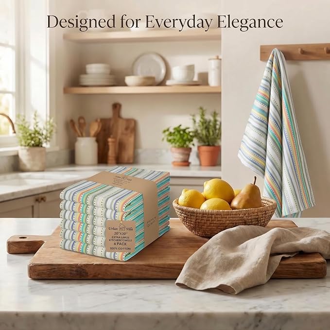 Urban Villa Kitchen Towels Cotton Dish Towels 20”x30” (Set of 6) Beige