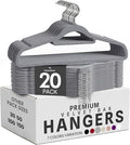 Utopia Home Velvet Hangers 20 Pack – Premium Hangers with Tie Bar - Grey | Non-Slip Slim Clothes & Coat Hangers with Tie Bar, Space-Saving Heavy Duty Design, 360° Swivel Hook