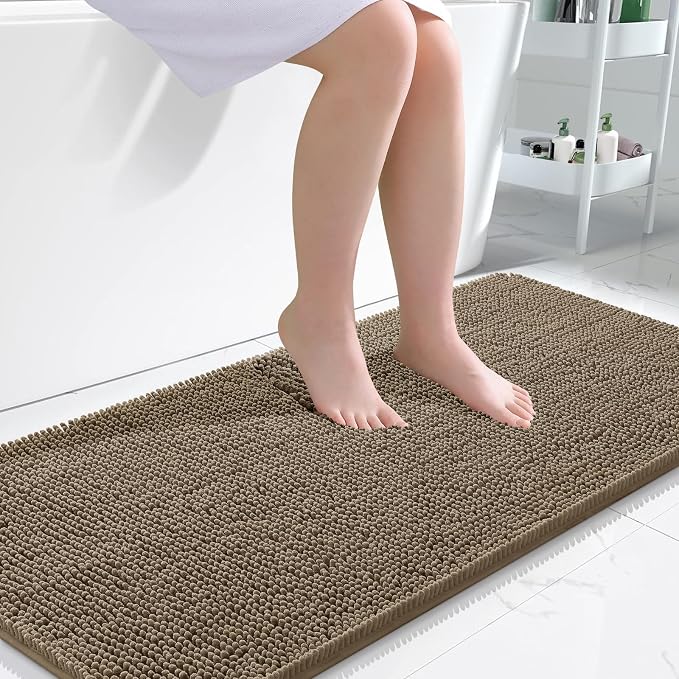 OLANLY Large Bathroom Rugs 45x27, Extra Soft Absorbent Chenille Bath Rugs, Rubber Backing Quick Dry, Machine Washable Bath Mats for Bathroom Floor, Tub and Shower, Home Decor Accessories, Tan
