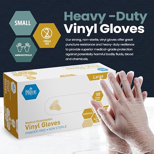 MED PRIDE Vinyl Exam Medical Gloves,Powder-Free,Latex-Free,Large,100-Count