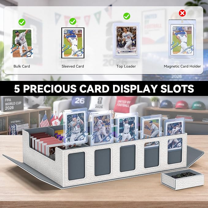 Kabinka Baseball Card Storage Box with Window Display, 5-Row Sport Card Storage Box, 3900+ Card Deck Box for Baseball Sports Card TCG, 5 Top Loaders, 5 Stoppers, 48 Dividers, 1 Dice Tray(Baseball 1)