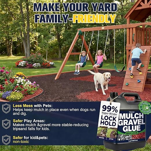 Teexpert Rock Glue for Landscaping: 1 Gallon Dry-Clear Mulch Binder Water-Based Landscape Gravel Adhesive for Pea Gravel, Lock Stones, Rubber Mulch, Wood Chips in Place, Garden Beds, Walkways & Patios