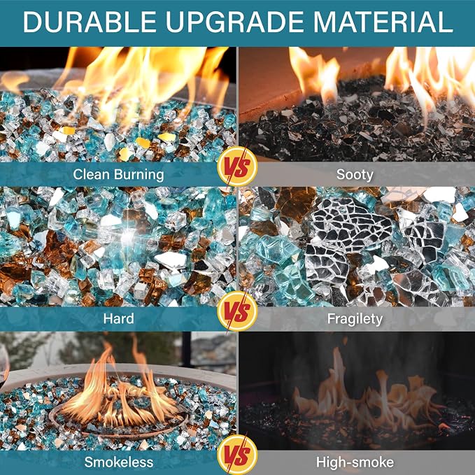 NUPICK 10 Pound Fire Glass, 1/2 Inch Reflective Fire Pit Glass | Fire Pit Rocks for Propane or Natural Gas, Glass Rocks for Fire Pit Table, Fireplace, Aqua Blue & Copper & Platinum Mix
