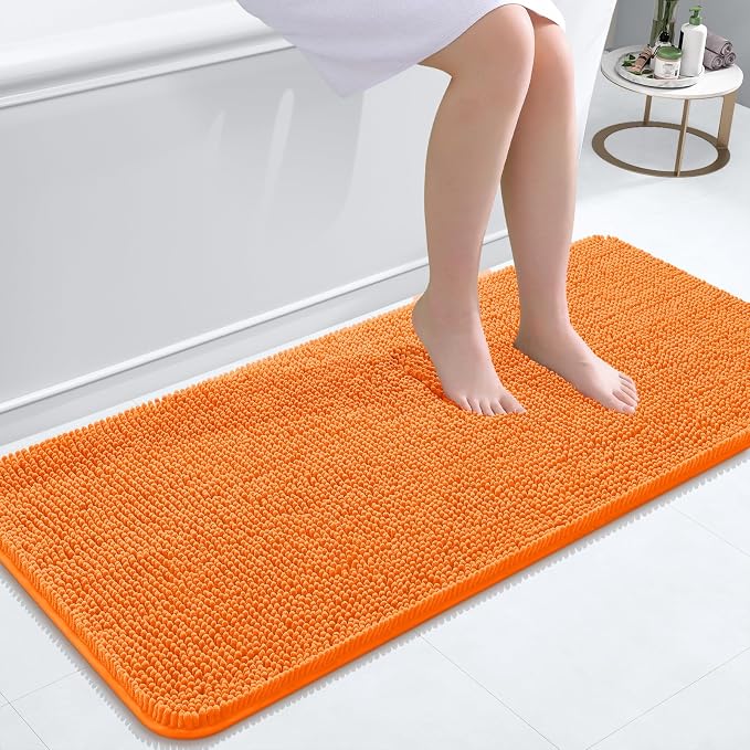 OLANLY Bathroom Runner Rugs 47x20, Extra Soft Absorbent Chenille Bath Rugs, Rubber Backing Quick Dry, Machine Washable Long Bath Mats for Bathroom Floor, Tub and Shower, Home Decor Accessories, Orange