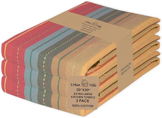 Urban Villa Kitchen Towels Cotton Dish Towels 20”x30” (Set of 3) Red Multi