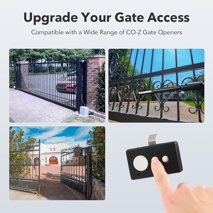CO-Z WCR1 Gate Opener Remote Control, 433.92 MHz Gate Clicker with 100' Range Visor Clip, 3 in 1 Programmable Gate Remote Wireless Key for Automatic Swing & Sliding Gate Opener Garage Opener