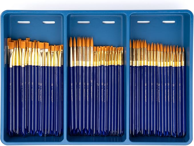 Royal Brush Gold Taklon Paint Brush Super Value Pack, Assorted Sizes, 120 Brushes