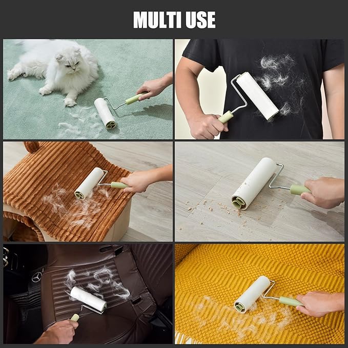 Extra Sticky Large Surface Lint Roller, 6.3'' Giant Lint Roller for Pet Hair, Long Handle Lint Remover for Clothes, Furniture, Dog & Cat Hair Remover (8 Refills / 720 Sheets)