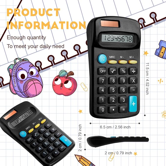 36 Packs Pocket Size Mini Black Calculator Basic Calculators for Handheld Angled Students 8 Digit Display Solar Battery Dual Power Small Calculator for Students Kids Home Office