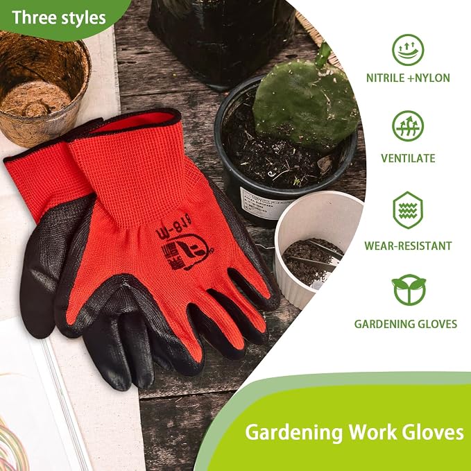 WHEATHUSK 100 Pack Gardening Gloves Bulk for Men Women, Breathable Nitrile Rubber Coated Garden Gloves Dipped Gripping Work Gloves for Construction, Gardening