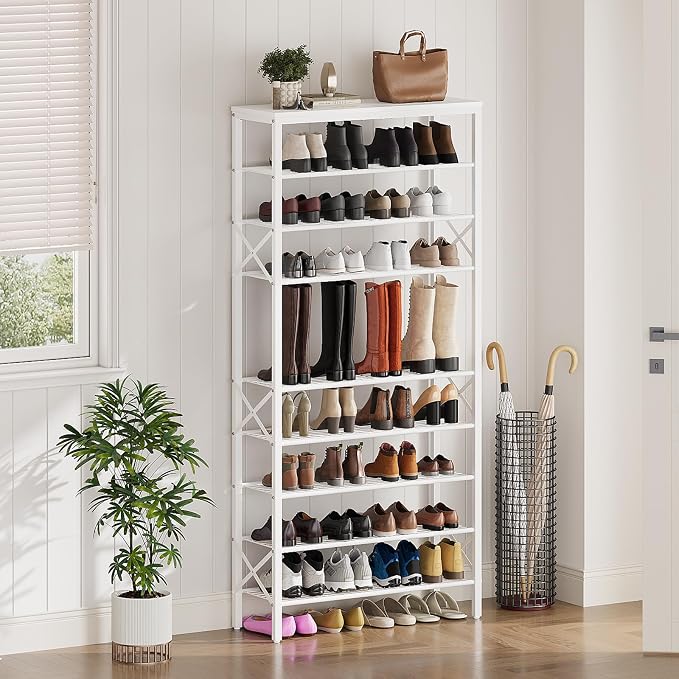 YATINEY 10 Tier Shoe Rack, Large Capacity Shoe Storage Organizer Holds 40 Pairs, Sturdy and Stable, for Entryway, Hallway, Closet, Dorm Room, White SS10WW