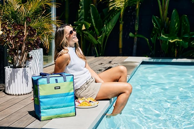 PackIt Freezable Grocery Tote, with EcoFreeze Technology, Foldable, Reusable, Zip Closure, Dual Handles