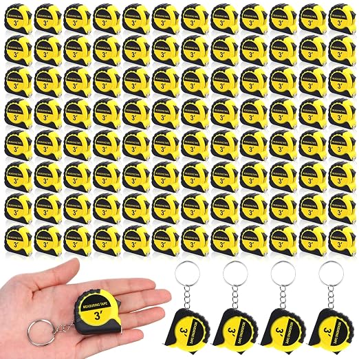 Kanayu 100 Pcs Mini Tape Measure Keychains 3 ft Small Retractable Measuring Tape Bulk with Lock Steel Easy Read Pocket for Birthday Party Favors Daily Use (Yellow)