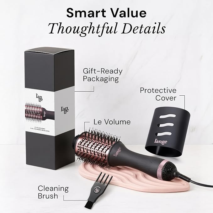 L'ANGE HAIR Le Volume 2-in-1 Titanium Blow Dryer Brush | Frizz Control Blowout Hair Dryer Brush For Drying And Straightening | Volumizing Hot Air Styler For All Hairstyles | Oval Barrel | Black - 75mm
