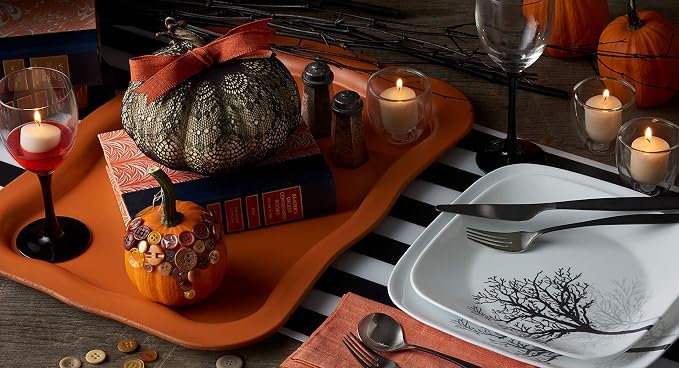 Corelle Vitrelle 18-Piece Service for 6 Dinnerware Set Triple Layer Glass and Chip Resistant, Lightweight Square Plates and Bowls Set, Timber Shadows