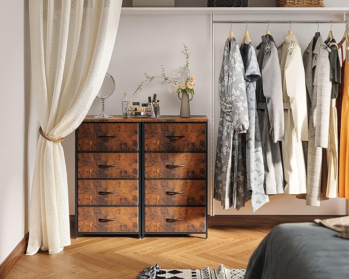 AODK Small Dresser for Bedroom with 4 Storage Drawers, Vintage | Dressers Chest of Drawers Fabric Dresser with Sturdy Steel Frame, Dressers for Closet with Wood Top