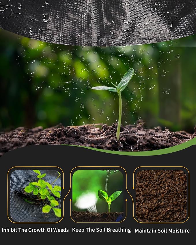 Pterying 6.5x300ft Weed Barrier Fabric, 3oz Heavy Duty for Garden Driveway | Outdoor Ground Cover for Yard, Woven Polypropylene, Blocks Weeds, for Gardens, Driveways, Under Gravel & Mulch