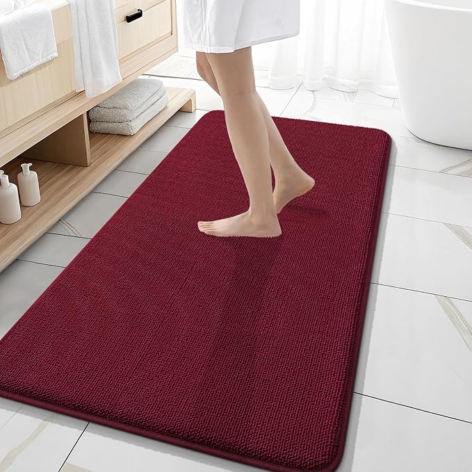 OLANLY Memory Foam Bathroom Runner Rugs 47x20, Absorbent Long Mat, Burgundy | Soft Quick Dry Bath Mat Rugs, Non-Slip, Machine Washable Mat for Bathroom Floor, Tub and Shower, Home Decor Accessories