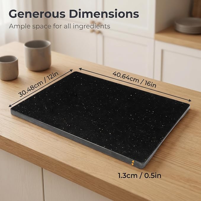 Granite Cutting Board for Kitchen 16×12 Inch black | Natural stone, 0.59" thick, non-slip feet, stay cool for dough/butter, ideal for pastry, cheese, charcuterie, pizza, bread