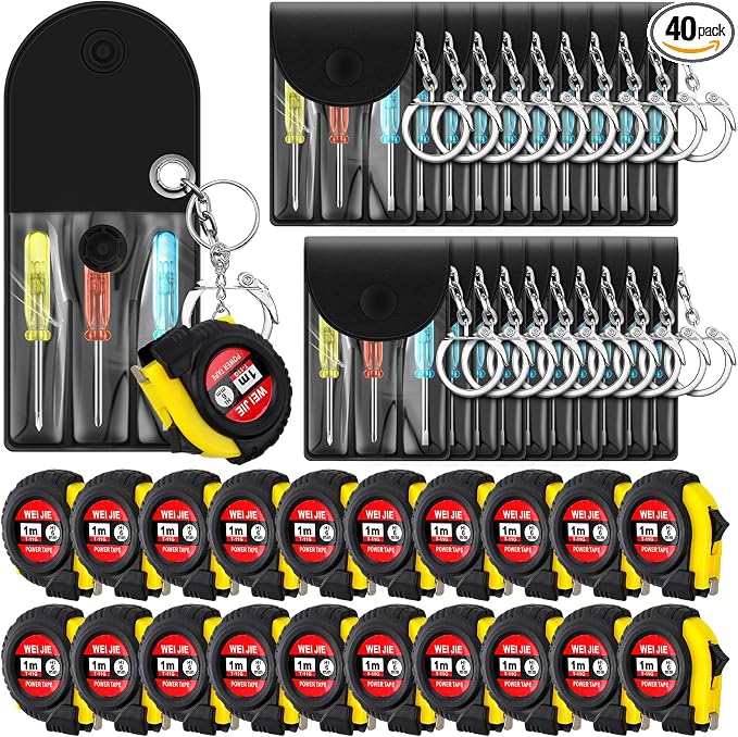 Jutom 40 Pcs Mini Tape Measure Keychain Bulk Mini Screwdriver Keychain Set Adult Tool Party Prize for Father's Men Gifts