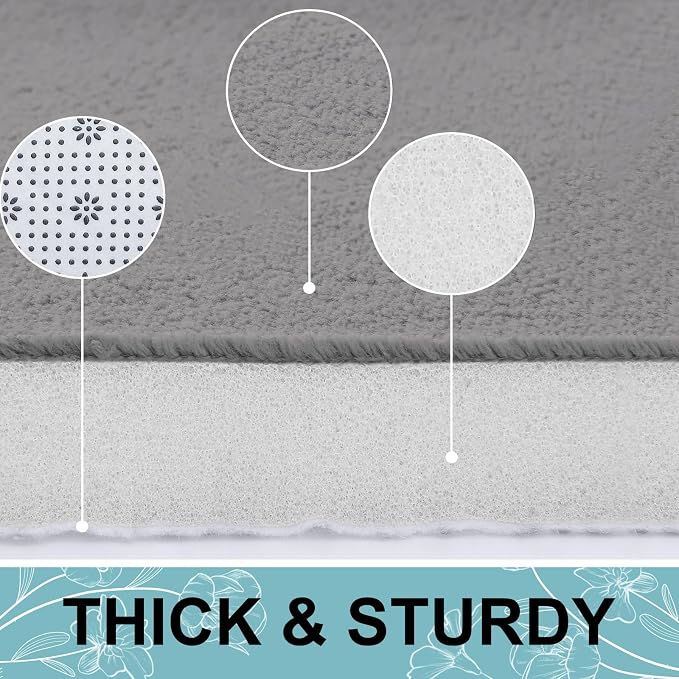 Smiry Memory Foam Bath Mat 24x16, Extra Soft and Absorbent Bathroom Mats, Non Slip Washable Carpet for Floor, Shower and Tub, Grey