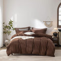 Stripe Duvet Cover Queen Size 90inch x 90inch,100% Washed Cotton Pinstripe Duvet Cover with Zipper Closure and 2 Pillowcases, Color of Cocoa Brown-Black Stripe