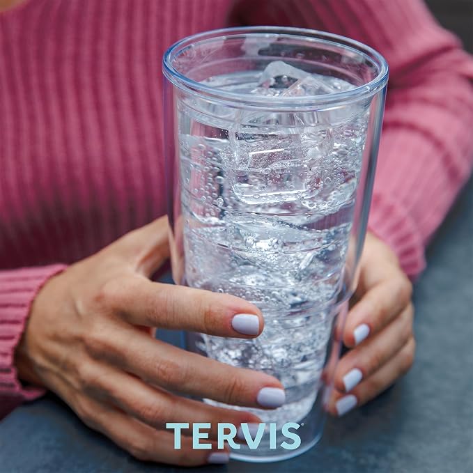Tervis Clear & Colorful Tabletop Made in USA Double Walled Insulated Tumbler Travel Cup Keeps Drinks Cold & Hot, 24oz, Clear