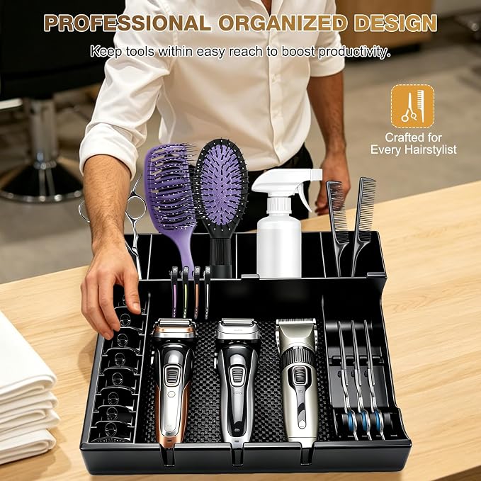 NICEMOVIC Large Barber Station Organizer, Scissors Holder Box, Barber Accessories Supplies, Professional Salon Hairdressing Scissors Rack Holder Storage Organizer for Hairstyling Combs Clips Brushes