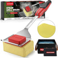 Grill Brush Bristle Free with Collapsible Bucket, BBQ Grill Cleaning Brush for Outdoor with Replaceable Head and Scraper, Safe Non-Metallic Bristles for Cast Iron or Stainless-Steel Grill Tools