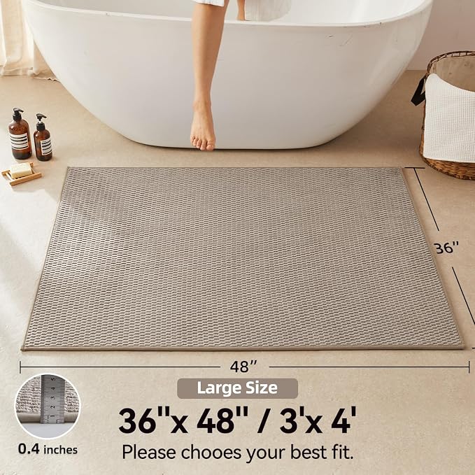 Triohero Large Bathroom Rugs Non Slip Washable Bath Rugs Super Absorbent Bathroom Rug Thin Quick Dry Low Pile Bath Mats, Beige 36"x48"