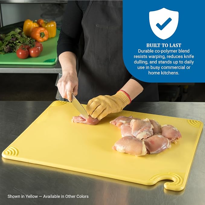 San Jamar Saf-T-Grip Cutting Board with Molded-in Ruler, Plastic Chopping Board for Kitchen, 18" x 24" x 0.5", 6 Count, White