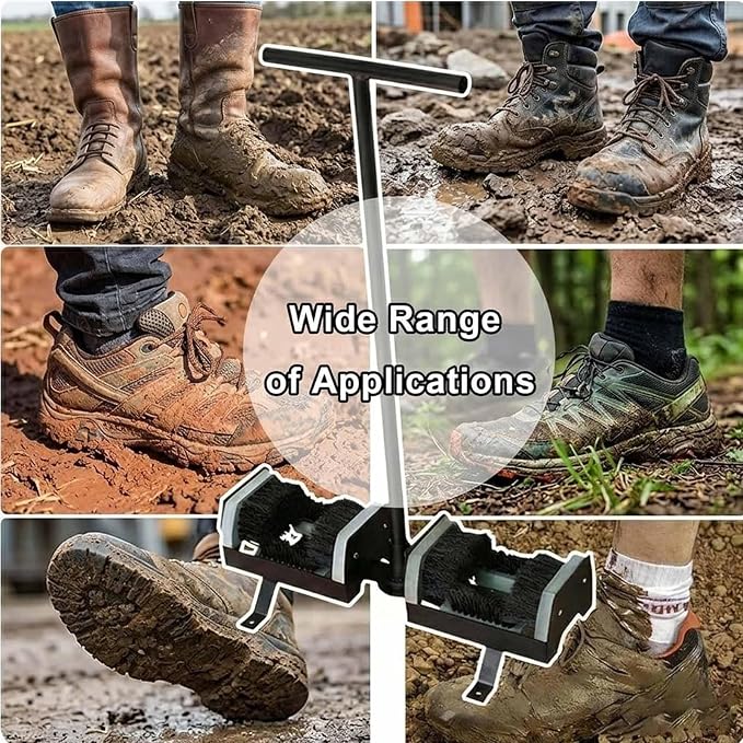 Boots Mud Cleaner Tool, Golf Shoe Cleaning Brush Stand with Handle, Heavy-Duty Bristles, Effective Mud Remover, Metal Frame, Nylon Brush, for Course & Home Use