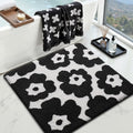 LUMI Floral Bathroom Rugs, Soft Absorbent Square Bath Mat, Non-Slip Quick Dry Luxury Rug, Flower Black White Mats for Shower Floor, Bathtub, Home Decor, Modern Aesthetic, 26"x26"