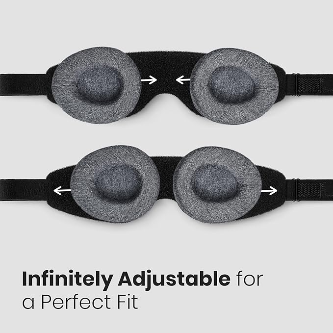 Manta Slim Sleep Mask – Ultra-Light Blackout Eye Mask with Adjustable Eye Cups, Above-the-Ear Elastic Strap, Minimalist Low-Profile Design for Better Rest
