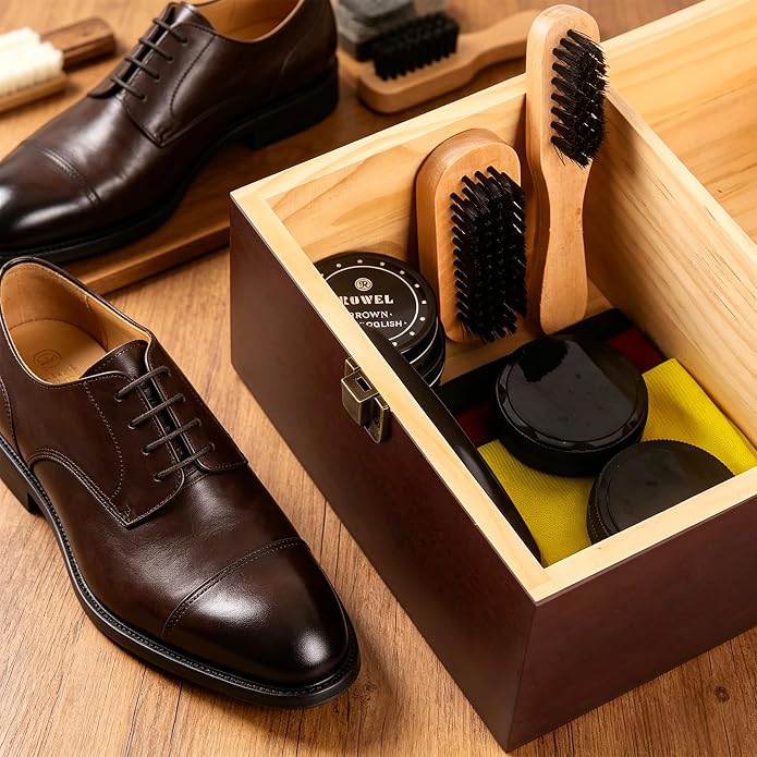13Pcs Shoe Shine Box Set, Wooden Shoe Polish Kit, Leather Shoe Care Kit for Men & Women