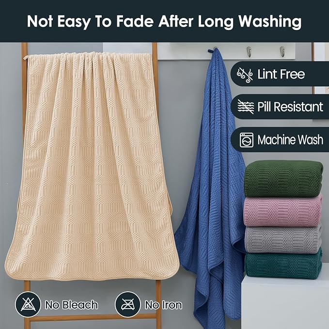 JML Microfiber Bath Towels, Camel, 30" x 60", Set of 2 | Hanging Hook, Lint Free, Oversized, Soft, Super Absorbent, Fast Drying, Use for Sport, Fitness, Yoga, Diamond Cross Grid