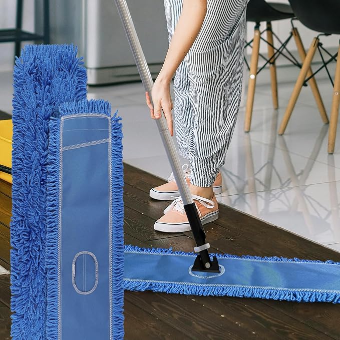60 Inch Commercial Dust Mop Head: Replacement Medium Washable Industrial Mop Head Sweeper and Janitorial Replacement Blue