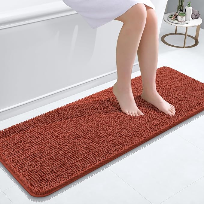 OLANLY Bathroom Runner Rugs 47x17, Soft Absorbent Chenille Bath Rugs, Rubber Backing Quick Dry, Machine Washable Long Bath Mats for Bathroom, Tub and Shower, Home Decor Accessories, Rustic Terracotta